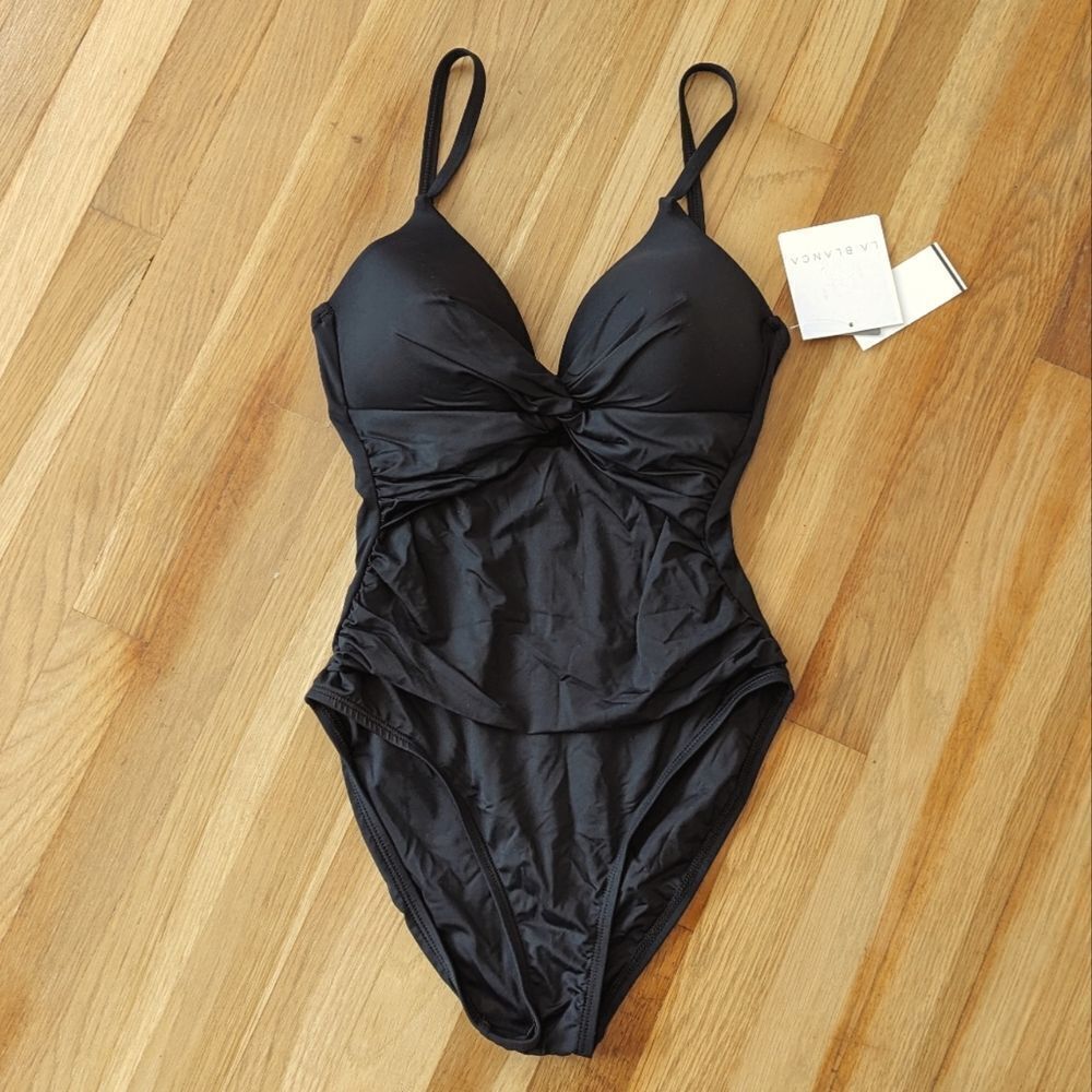La Blanca Black Island Goddess Twist Keyhole One Piece Swimsuit Bathing Suit Nwt